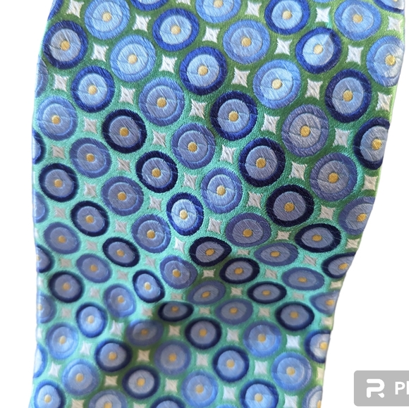 City of London Neck Tie Green Blue Polka Dot Silk Classic - Picture 2 of 5